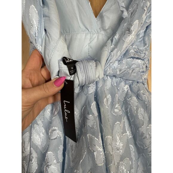 NWT Lulus Make It Mesmerizing Light Blue Jacquard Tiered Midi Dress Bohemian M - Picture 8 of 8